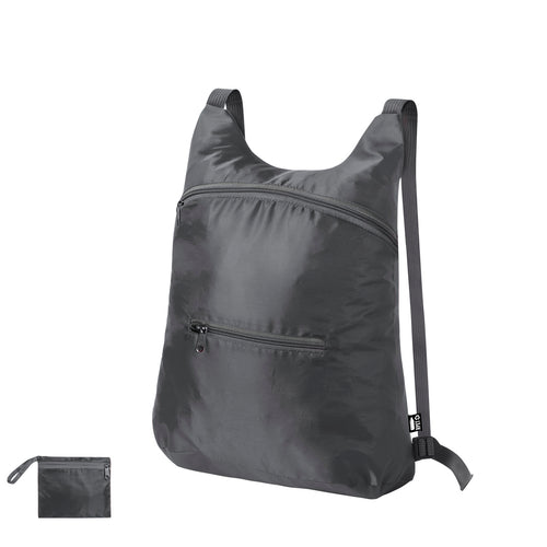 Faltbarer Rucksack aus weichem 201D RPET-Polyester, hergestellt aus recyceltem Kunststoff, um die Wiederverwendung von Plastikmüll zu fördern und die Nachhaltigkeit des Planeten zu unterstützen - Brocky Personalisiert