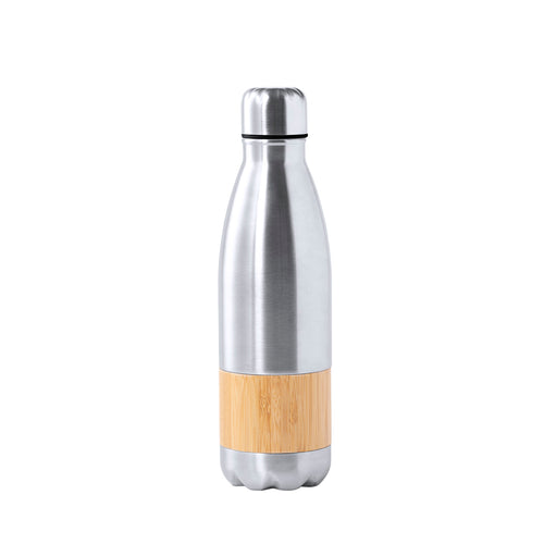 Nature line bottle, in a combination of matt finish stainless steel and bamboo - Guiver Personalised