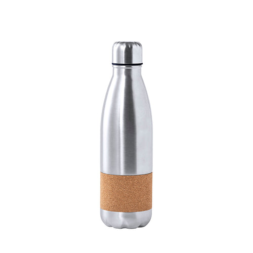 Nature line bottle, in a combination of matt finish stainless steel and cork - Sereok Personalised