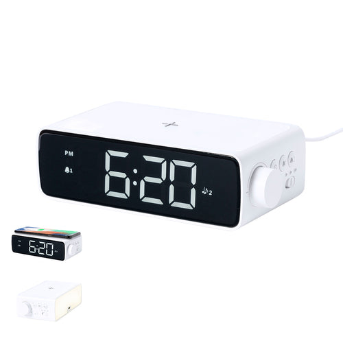 Montre multifonction au design élégant de couleur blanche avec chargeur sans fil 10W intégré et lampe LED intégrée - Fabirt Personnalise