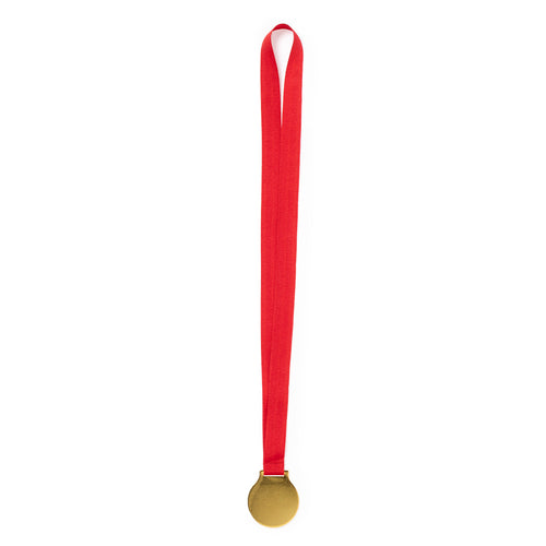 Metallische Medaille in glattem Gold Ausführung mit rotem Polyesterband und speziell für den Digitaldruck entworfen - Maclein Personalisiert