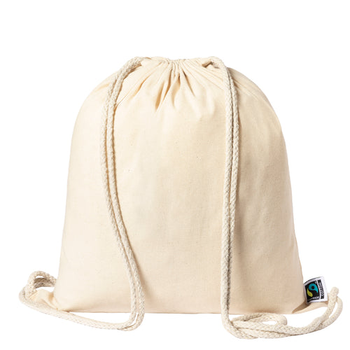 Linie "Natur" Rucksack mit Kordelzug aus Baumwolle 180g/m2 in einem natürlichen Farbton - Sanfer Fairtrade Personalisiert