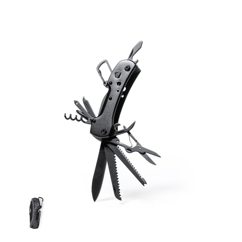Mehrzweckmesser mit Zubehör aus rostfreiem Stahl mit schwarzem Finish - Komit Personalisiert