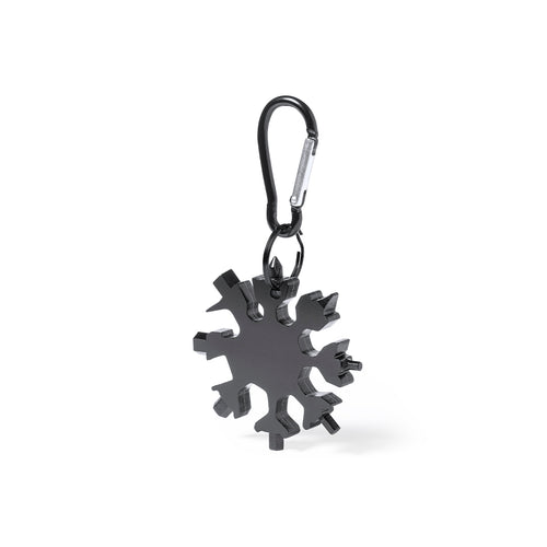 Echtes und handliches Multitool aus widerstandsfähigem Edelstahl in schwarzer Ausführung, mit passendem Ring und Tragekarabiner - Torkul Personalisiert