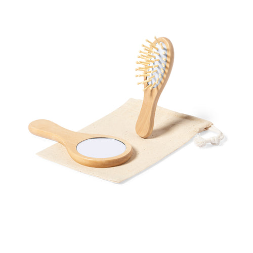 Ensemble miroir et brosse en bois naturel - Dianex Personnalise