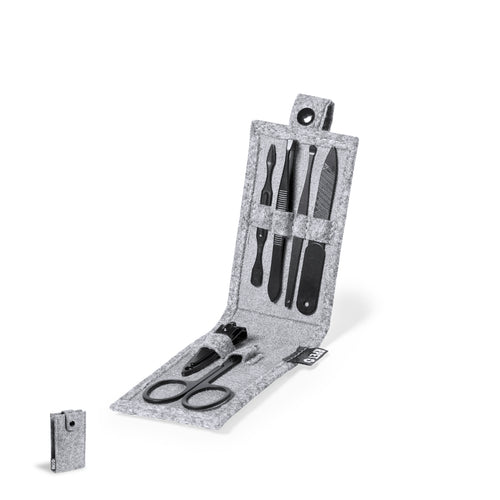 Set de manucure avec 6 accessoires, avec une housse en feutre RPET résistant, résultat de la combinaison du processus de recyclage des matières plastiques avec la technique ancestrale de fabrication du feutre,...