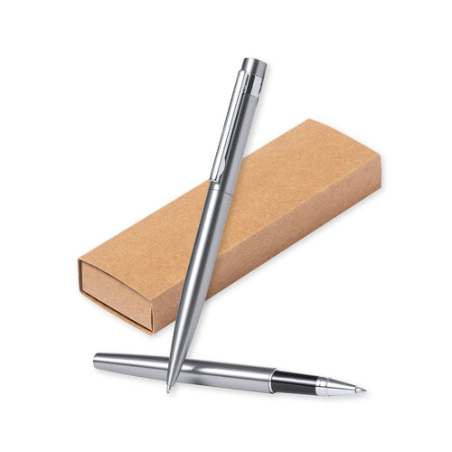 Set Da Scrittura Kaylax Personalizzato - Set ecologico di penna e roller, in acciaio inossidabile riciclato