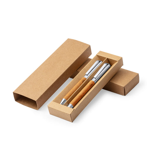 Set Da Scrittura Vincen Personalizzato - Set di penna e roller in metallo, con fusto in pelle riciclata