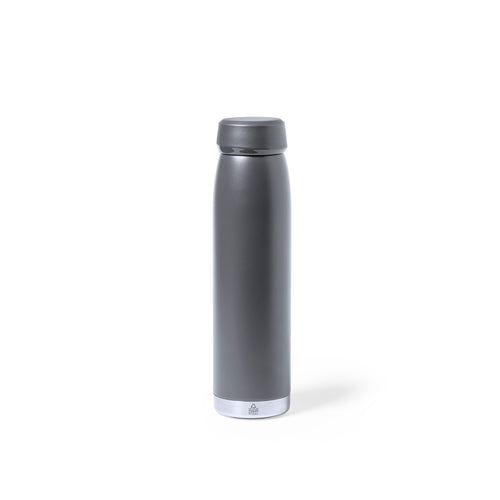 380ml capacity thermal bottle, made in recycled, double wall stainless steel, with matching screw cap and silver base - Nimay Personalised
