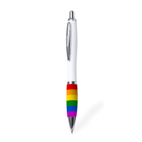 Stylo à bille arc-en-ciel, avec un grip multicolore et un corps blanc - Poison Personnalise