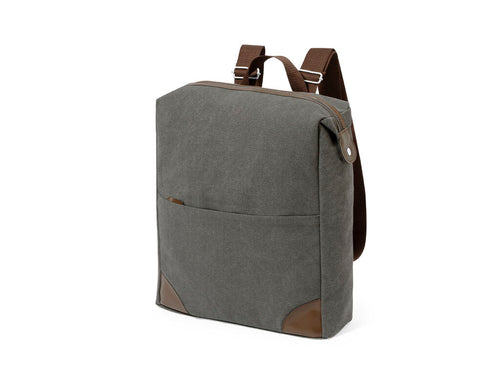Zeitloser Design-Rucksack aus strapazierfähigem 475g/m2 Canvas in Grau, mit Reißverschlüssen und Kunstleder-Tragegriff - Grant Personalisiert