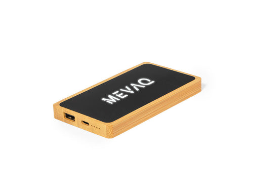 Batterie externe auxiliaire de 5 000 mAh, fabriquée en bambou avec une surface élégante de couleur noire - Koby Personnalise