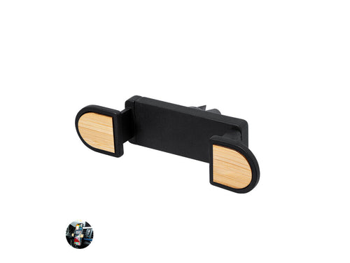 Support réglable pour smartphone au design minimaliste, avec base rotative 360º et finition noire élégante avec détails en bambou - Amiltox Personnalise