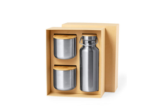 Practical set of thermos flask and tumblers, all made in stainless steel - Dickinson Personalised