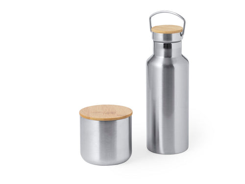 Useful set of thermos flask and thermal tumbler in stainless steel - Debris Personalised