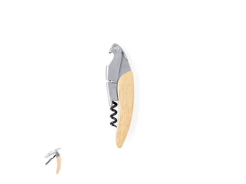 Tige-bouchon en acier inox, avec poignée en bois souple et coupe-capsule intégrée - Mansen Personnalise