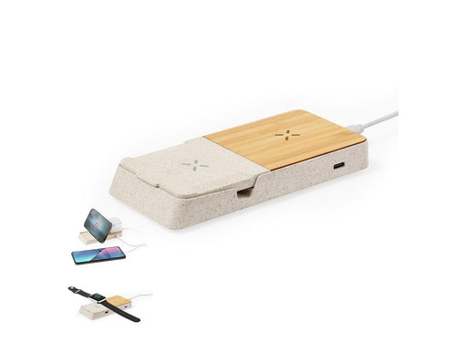Chargeur sans fil complet 15W avec support fabriqué en combinaison de canne à blé et de bambou - Barichen Personnalise