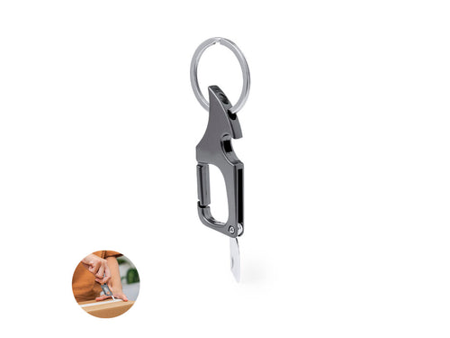 Praktischer Metallöffner mit Schlüsselring und Karabiner zur schnellen Befestigung - Kaizen Personalisiert