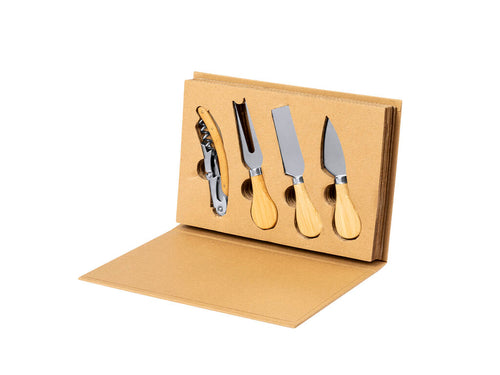 Ensemble de fromages et de vins avec des accessoires en acier inox résistant, avec poignée en bambou - Sondrex Personnalise