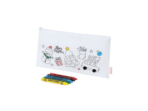 Weihnachts-Etui aus weißem, nicht gewebtem RPET, speziell zum Ausmalen mit Wachsmalstiften - Flemenk Personalisiert