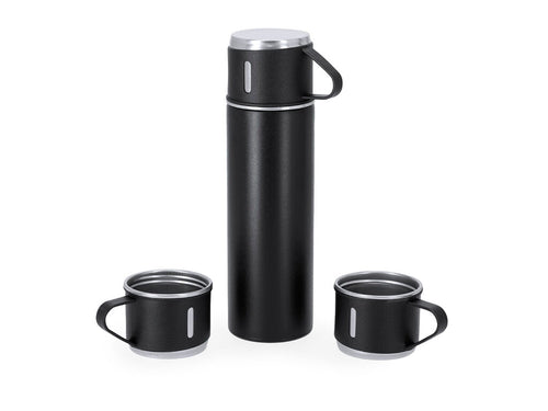 Set of thermos bottle and 3 cups made of stainless steel - Melbir Personalised