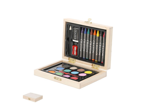 Casi Di Bambini Lidner Personalizzato - Set di 24 pezzi presentato in astuccio di legno per colorare, con chiusura e cerniere metalliche