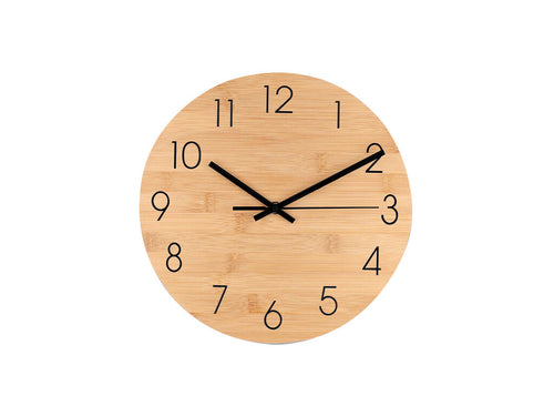 Montre murale en bambou naturel, avec chiffres et cadran métallique de couleur noire - Tiwel Personnalise