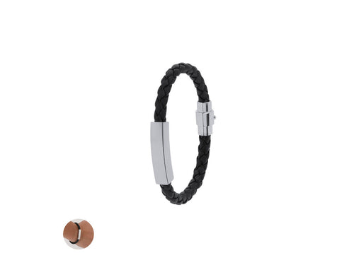 Schwarzes Kunstlederarmband mit einer Plakette aus poliertem Edelstahl in flachem Design - Karasef Personalisiert