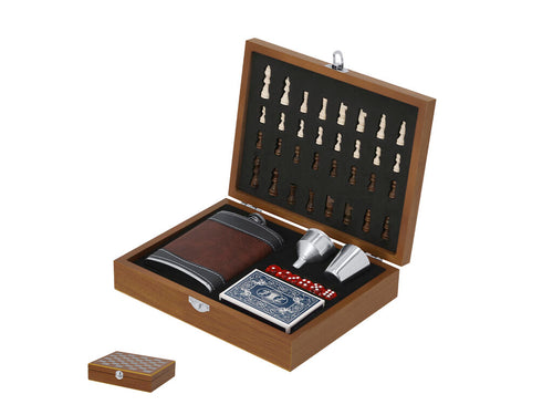 Originelles Flachmann-Set mit Holzoberfläche und Schachbrettdesign - Menzie Personalisiert