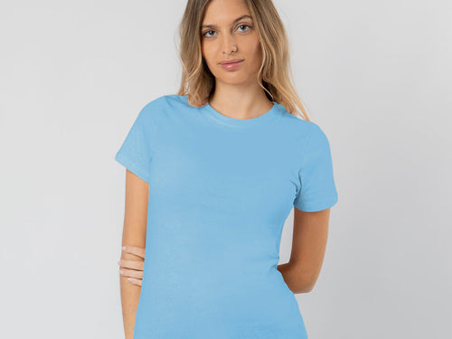Kurzärmeliges T-Shirt mit femininem Schnitt, gefertigt aus weichem, 100% Baumwoll-Plain-Strick mit 150 g/m² - Epika Personalisiert