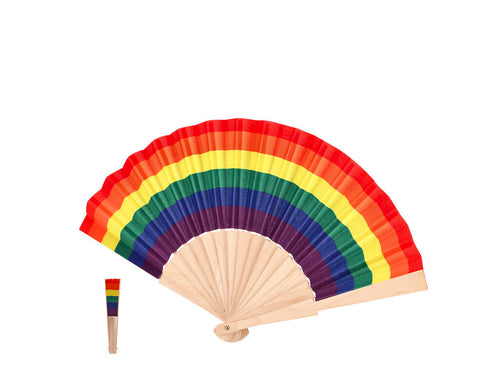 Regenbogenfächer aus mehrfarbigem Stoff und gefertigt aus Naturholzstäben - Prokip Personalisiert