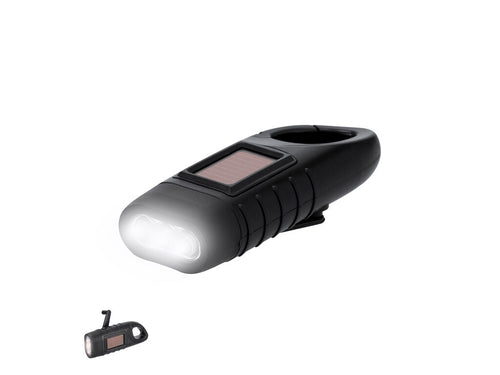 Lampe de poche en ABS recyclé avec charge solaire et manuelle via un système dynamo réglable à 360° - Trakip Personnalise