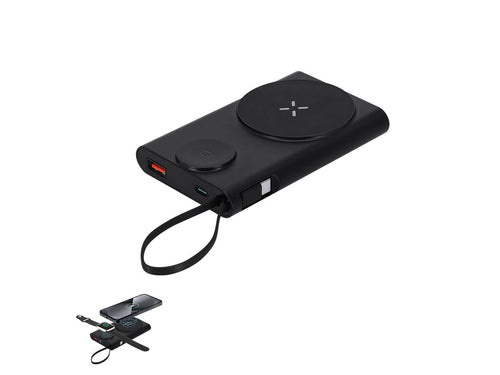 Batterie auxiliaire externe de 10 000 mAh en ABS recyclé, avec recharge sans fil de 15W pour la technologie Qi, fixation magnétique Magsafe et entrée/sortie USB Type C - Barian Personnalise