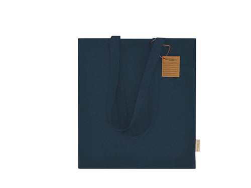 Sac avec un gousset à la base et sur les côtés, principalement fait de coton recyclé de 140g/m2 - Lovarin Personnalise