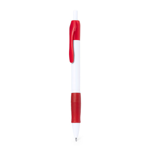 Classic ball pen with push-up mechanism, in bold design and with solid white body in soft finish - Zufer Personalised