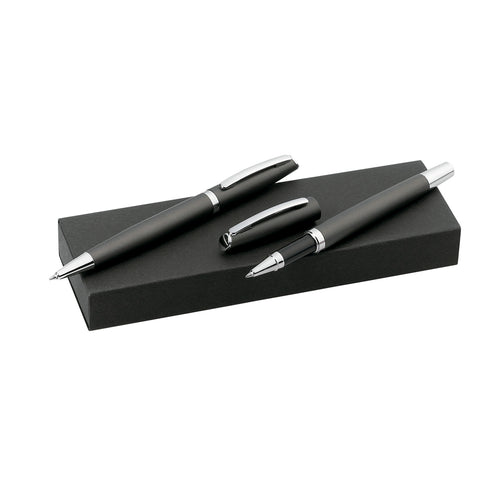 Set Da Scrittura Lumix Personalizzato - Elegante set composto da penna con meccanismo a rotazione e penna roller, dal design sobrio