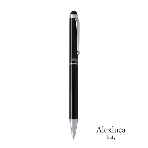 Stylo pointeur Alexluca avec mécanisme pivotant et corps métallique noir lisse - Salend Personnalise