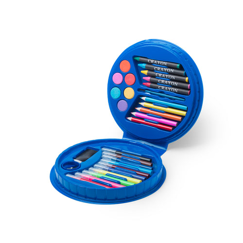 Rundes, widerstandsfähiges Design-Etui in kräftigen Farben mit 14-teiligem Set im Inneren - Trinen Personalisiert