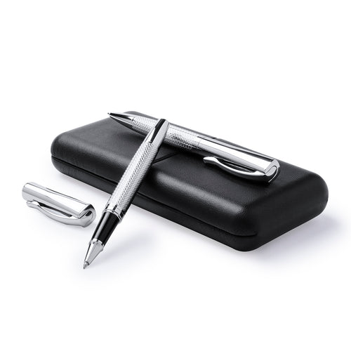 Set Da Scrittura Darius Personalizzato - Elegante set di penna con meccanismo a rotazione e roller dal design sobrio