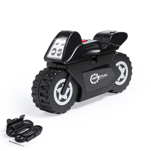 14-teiliges Werkzeugset in robustem Koffer mit Motorrad-Design und integrierter Taschenlampe mit 4 LEDs - Mostik Personalisiert