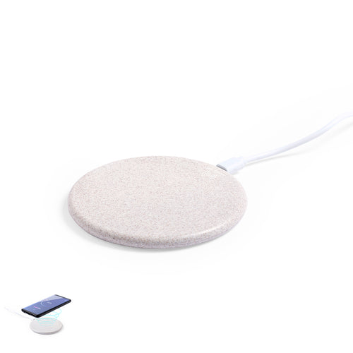 Chargeur sans fil avec un design circulaire en paille de blé, afin d'encourager l'utilisation de matières premières naturelles et de réduire les émissions de contaminants - Aleix Personnalise