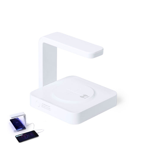 Ultraviolet light sterilizer lamp type C with integrated wireless smartphone charger - Blay Personnalise