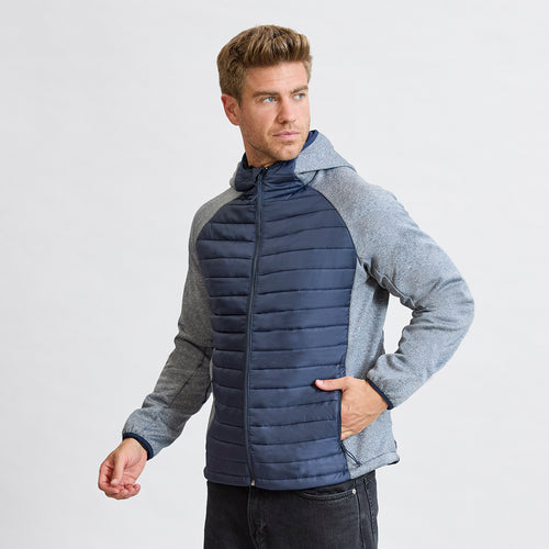 Veste unisexe respirante en combinaison de matériaux à coque molle et polyester, avec tissu tactile plume rembourrée sur le devant et le dos - Kimpal Personnalise